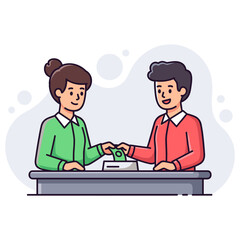 Fototapeta premium People exchanging cash at counter during transaction. non editable strokes