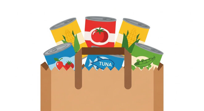 grocery bag with canned food icons  style icon set  ,  flat design isolated white background 