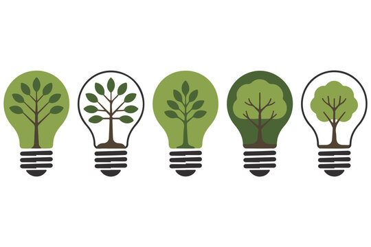 Eco bulb tree concept icons environment sustainability illustration set
