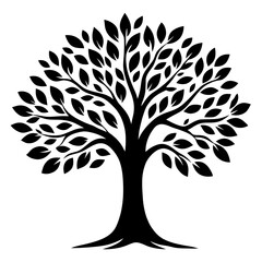 Obraz premium Black silhouette of a tree with many leaves on white background