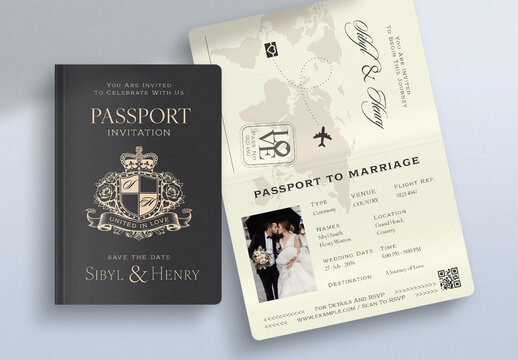 Destination Wedding Passport Invitation Template, Save The Date RSVP Card & Boarding Pass Invite
