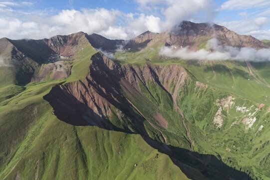 Aerial view over the Central Tian Shan Mountain range, Border of Kyrgyzstan and China, Kyrgyzstan