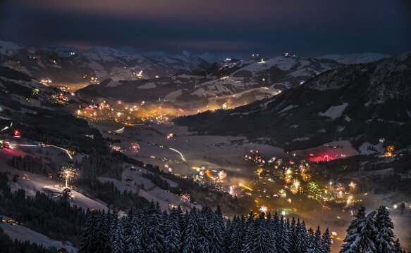 Fireworks over the Alps, Hochbrixen and Kirchberg, Brixen im Thale, Tyrol, Austria