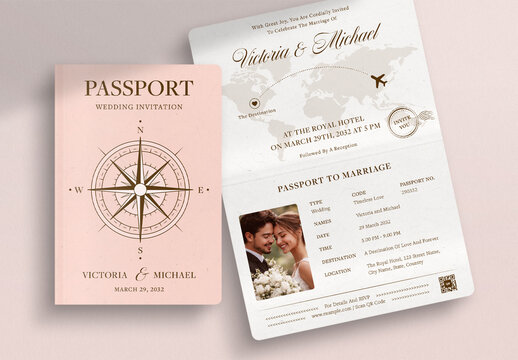 Passport Wedding Invitation Template, travel theme invite card, destination wedding stationery