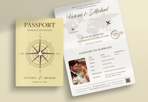 Passport Wedding Invitation Template, travel theme invite card, destination wedding stationery