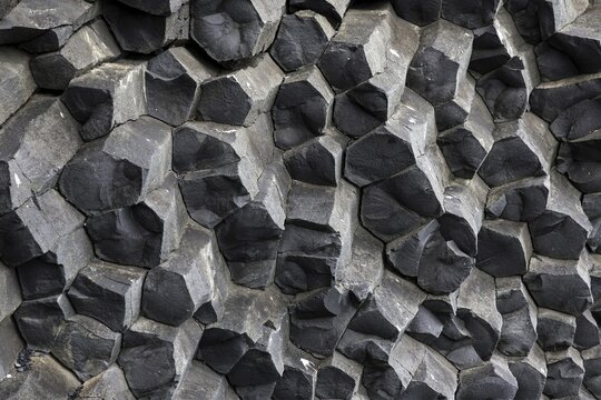 Basalt columns at the black lava edge Reynisfjara, near Vik, South Iceland, Iceland
