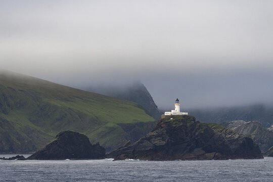Muckle Flugga Lighthouse, Muckle Flugga Island, northernmost populated point of Great Britain, Shetland Islands, United Kingdom