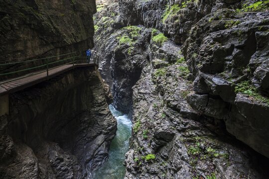 River Breitach and hiking trail through the Breitach gorge near Oberstdorf, Oberallg&auml;u, Allg&auml;u, Bavaria, Germany