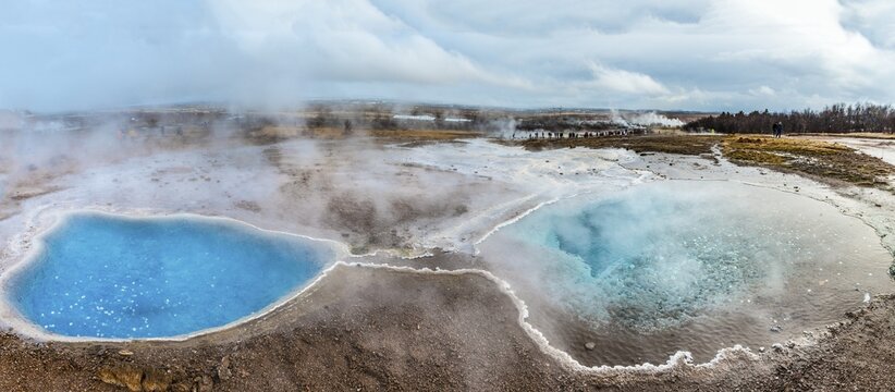 Hot springs, geothermal area in Haukadalur Valley, Blesi hot spring in front, Golden Circle, Southern Region, Iceland