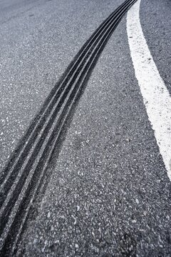 Tire tracks on a road, skid marks, Norway