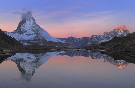 Matterhorn reflected in the Riffelsee, Zermatt, Valais, Switzerland