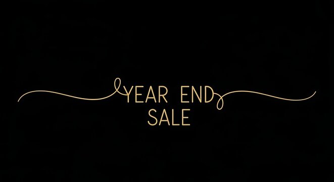 Elegant gold script text on a black background announcing a Year End Sale with decorative flourishes.