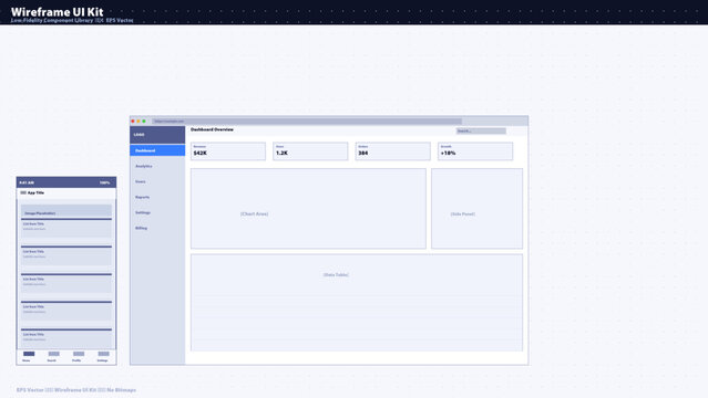 Modern website wireframe UI kit for user interface design and mobile app prototyping layout components