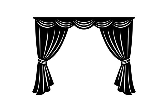 Black Curtain Drapes Tied Back on Rod Illustration