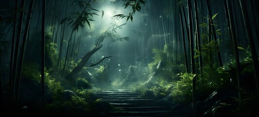 Fototapeta premium Astral vision bamboo forest meets cosmos,generative AI
