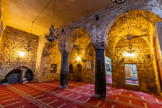 SIDON, LEBANON - 23 JULY, 2022: Interior of Bab al Saray mosque in the old town of Sidon, Lebanon