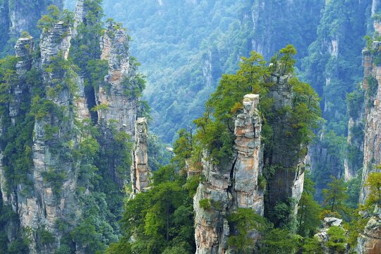 Tianzishan mountain with vertical rock columns of quartz sandstone, Zhangjiajie National Park, Hunan Province, China