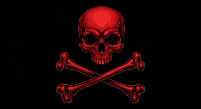 Red Skull and Crossbones on Black Background.