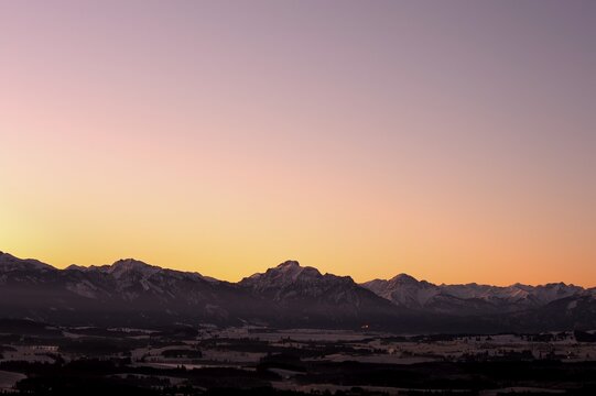 Sunrise above the alps, Auerberg, Markt Oberdorf, Allgaeu, Bavaria, Germany, Europe