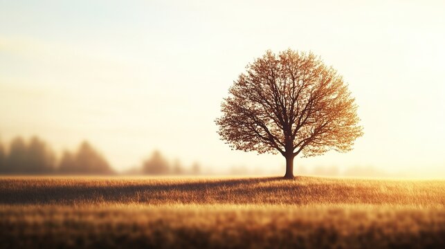 lineage. A solitary tree with complex branches against a soft background, symbolizing family roots in morning light. gardening catalogs.