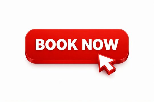Bright red button with arrow pointing to book now text for online reservations