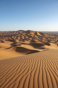 Sand dunes in the desert, wave patterns in the sand, dune landscape Erg Chebbi, Merzouga, Sahara, Morocco