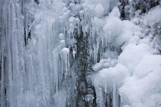 Ice formations along a stream in Steinwandklamm Ravine, Lower Austria, Austria, Europe