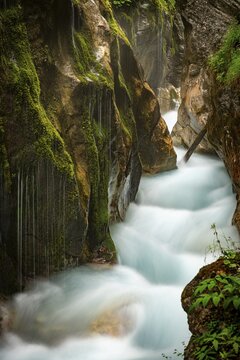 Small waterfalls with mountain stream, Wimbach Ravine, Berchtesgaden, Upper Bavaria, Germany