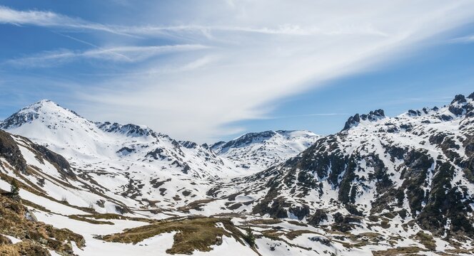 View of Kampspitze and Engelkarspitz, snowy mountain landscape, Rohrmoos Obertal, Schladming Tauern, Schladming, Styria, Austria