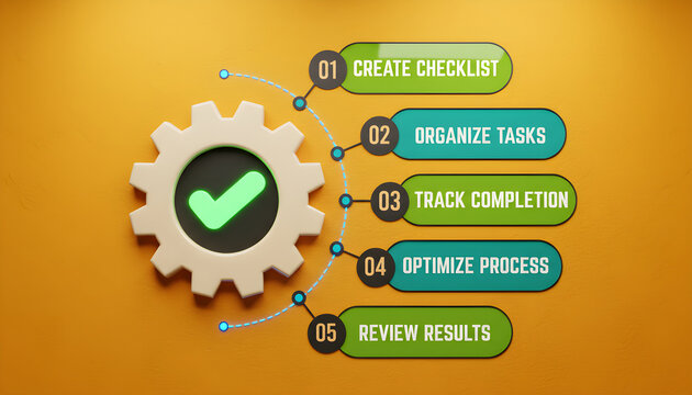 Project Management Workflow: Gear, Checklist, and Task Organization Icons