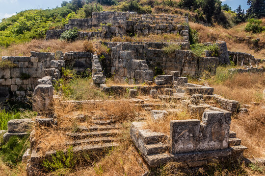 Roman ruins at the Temple of Eshmun ruins near Sidon town, Lebanon