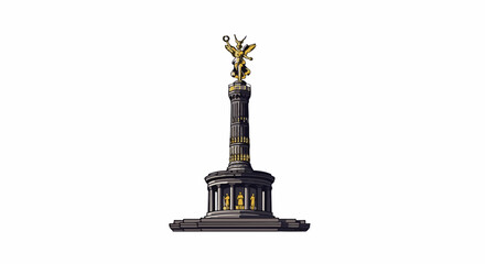 Fototapeta premium Pixel art of a towering column topped by a golden winged victory statue