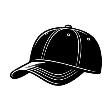 Black baseball cap with white outline on a white background