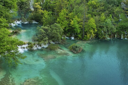 Lower lakes with small waterfalls, Plitvice Lakes National Park, Plitvice Jezera, Lika-Senj, Croatia