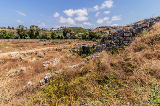 Roman ruins at the Temple of Eshmun ruins near Sidon town, Lebanon