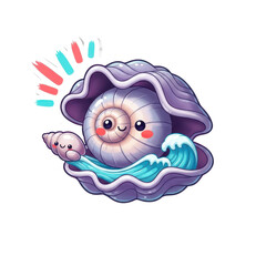 Obraz premium Friendly clam pearl with waving sea water