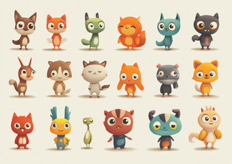 Fototapeta premium Colorful cartoon animal characters standing together.