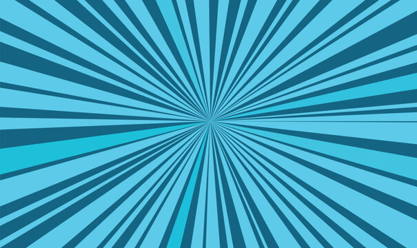 Blue Radial Sunburst Vector Background for Retro Pop Art Comic Poster and Website Header Design