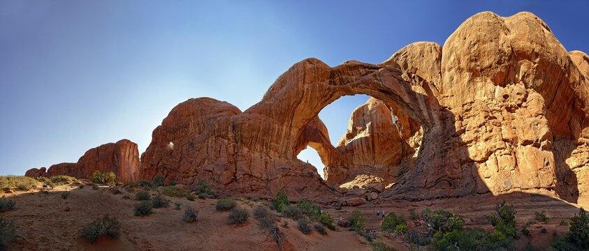 Double Arch, stone arches of red sandstone formed by erosion, Arches-Nationalpark, near Moab, Utah, United States