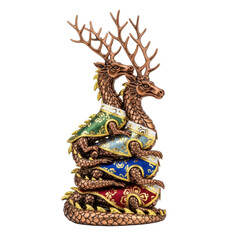 Fototapeta premium Twin dragon deer serpents entwined in jeweled armor