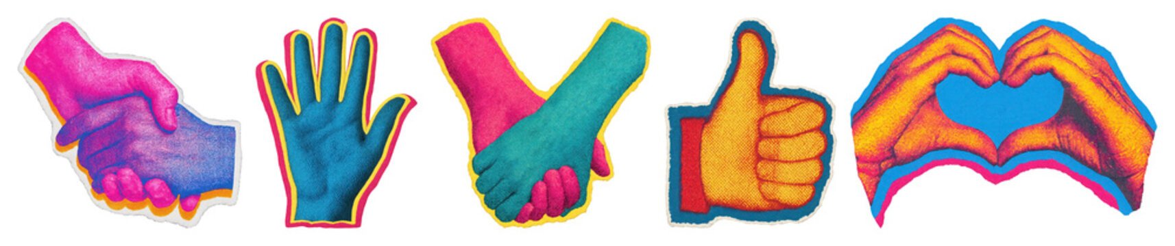 PNG Colorful hand gestures stickers on transparent background