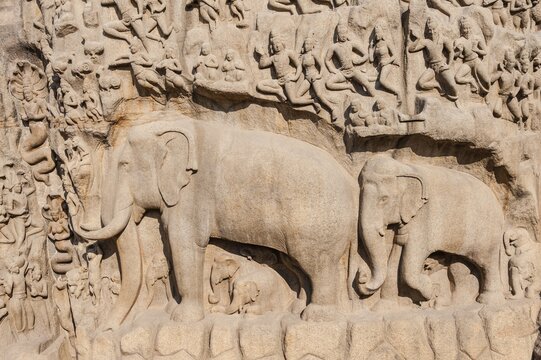 Bas-relief Descent of the Ganges, Mahabalipuram, Mamallapuram, Tamil Nadu, Kanchipuram, India
