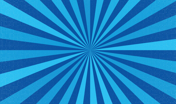Blue Sunburst Radial Rays Vector Background with Grainy Texture for Comic Pop Art Design