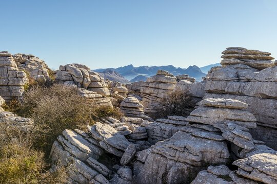 Rock formations of limestone, El Torcal Nature Reserve, Torcal de Antequera, Province of Malaga, Andalusia, Spain