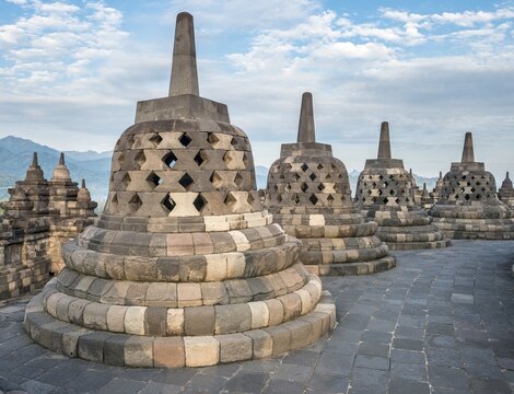 Temple complex Borobudur, Stupas, Borobudur, Yogyakarta, Java, Indonesia