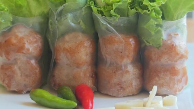 Nem Nuong (Vietnamese grilled pork sausage), rice paper wrappers pork.