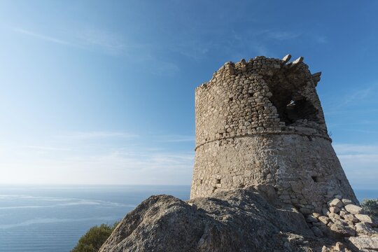 Half-ruined stone tower, Genoese tower, Corsica, France
