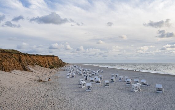 Beach chairs, Red Cliff, Riperstieg, Kampen, Sylt, North Frisian Island, North Sea, North Frisia, Schleswig-Holstein, Germany