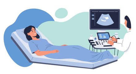 Fototapeta premium Doctor performing ultrasound on pregnant woman, medical examination, healthcare concept