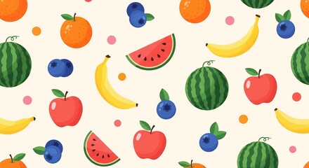 Obraz premium Seamless Fruit Pattern Vector Illustration: Whimsical Summer Food Design for Packaging, Textiles, and Digital Graphics
